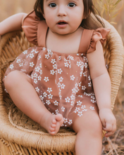 Load image into Gallery viewer, Dixie Sleeveless Mesh Romper - Mocha Daisies
