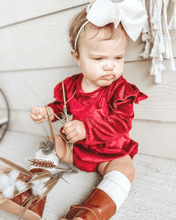 Load image into Gallery viewer, Rhodes Velour Bubble Shorty Romper - Candy Apple Red: 0-3months
