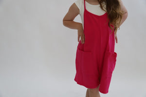 Overall cotton Romper/Hot pink