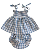 Load image into Gallery viewer, Blue Gingham / Organic Smocked Set (Baby - Kids)
