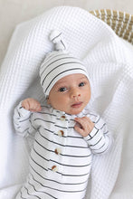 Load image into Gallery viewer, Knotted Baby Gown Set (Newborn - 3 mo.) - Black Stripes: Hat and Headband
