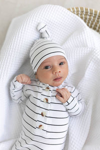 Knotted Baby Gown Set (Newborn - 3 mo.) - Black Stripes: Hat and Headband