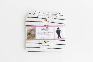 Knotted Baby Gown Set (Newborn - 3 mo.) - Black Stripes: Hat and Headband