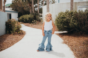 Denim Double Ruffle Jeans Pants- Light Wash