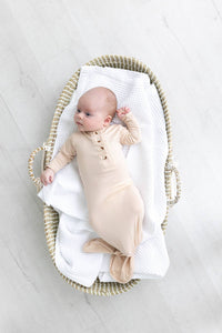Knotted Baby Gown Set (Newborn - 3 mo.) - Sand: Hat and Headband
