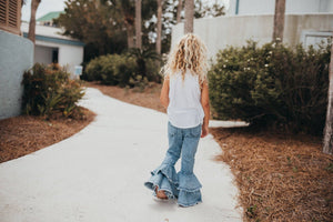 Denim Double Ruffle Jeans Pants- Light Wash