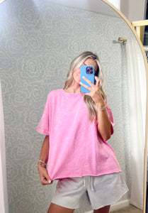 Casual Days Acid Wash Tee- Candy Pink