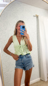 Spring Picnic Top- Lime