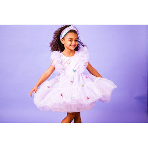 Girls Butterfly Patch Lilac Iridescent Tulle Dress