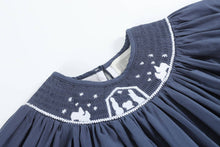 Load image into Gallery viewer, Nativity Smocked Bishop Dress- Navy
