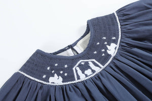 Nativity Smocked Bishop Dress- Navy