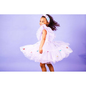 Girls Butterfly Patch Lilac Iridescent Tulle Dress
