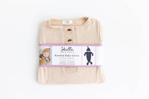 Knotted Baby Gown Set (Newborn - 3 mo.) - Sand: Hat and Headband