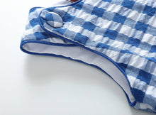 Load image into Gallery viewer, Little Boy Royal Blue Gingham Romper and Sunhat
