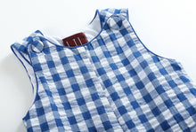 Load image into Gallery viewer, Little Boy Royal Blue Gingham Romper and Sunhat
