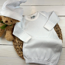 light Blue Stripe infant gown - embroidery