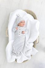 Load image into Gallery viewer, Knotted Baby Gown Set (Newborn - 3 mo.) - Black Stripes: Hat and Headband
