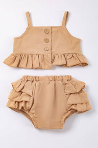 Beige ruffle baby girl set