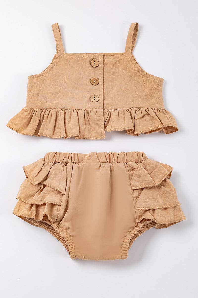 Beige ruffle baby girl set