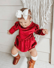 Load image into Gallery viewer, Rhodes Velour Bubble Shorty Romper - Candy Apple Red: 0-3months
