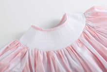 Load image into Gallery viewer, Girls Pink Gingham Smocked Bishop Dress
