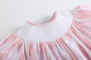 Girls Pink Gingham Smocked Bishop Dress