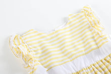 Load image into Gallery viewer, Girls Yellow Striped Gingham Ruffle bow dress
