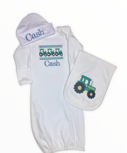 Load image into Gallery viewer, Infant Gown with Tractor detail embroidery
