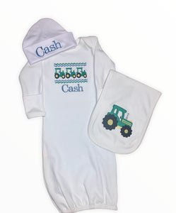 Infant Gown with Tractor detail embroidery