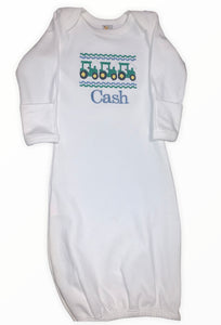 Infant Gown with Tractor detail embroidery