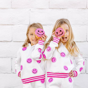 Girls Pink Happy Thoughts Pink Smile Hoodie