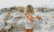 Load image into Gallery viewer, Girls Rainbow Stripe zip rash guard swimsuit
